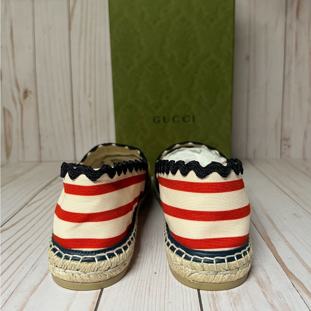 Gucci Interlocking G Striped Canvas Espadrille Flat Sz 40.5 / 10.5 - Picture 8 of 11